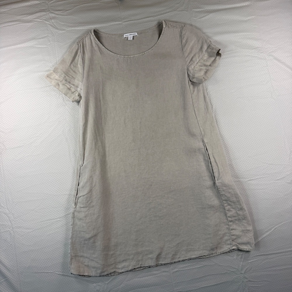 James Perse Womens Size 0 XS Gray 100% Linen Short Sleeve Shift Dress Pockets